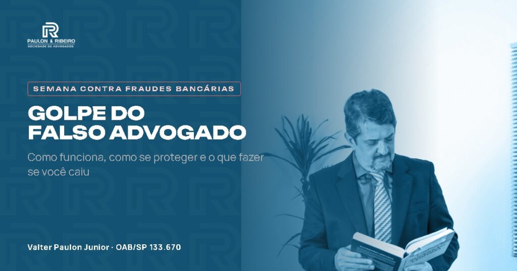 Valter Paulon Junior lendo um livro, capa do artigo sobre o golpe do falso advogado