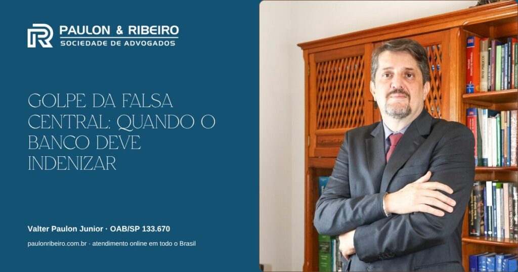 Valter Paulon Junior de terno, capa do artigo sobre o golpe da falsa central e a responsabilidade do banco